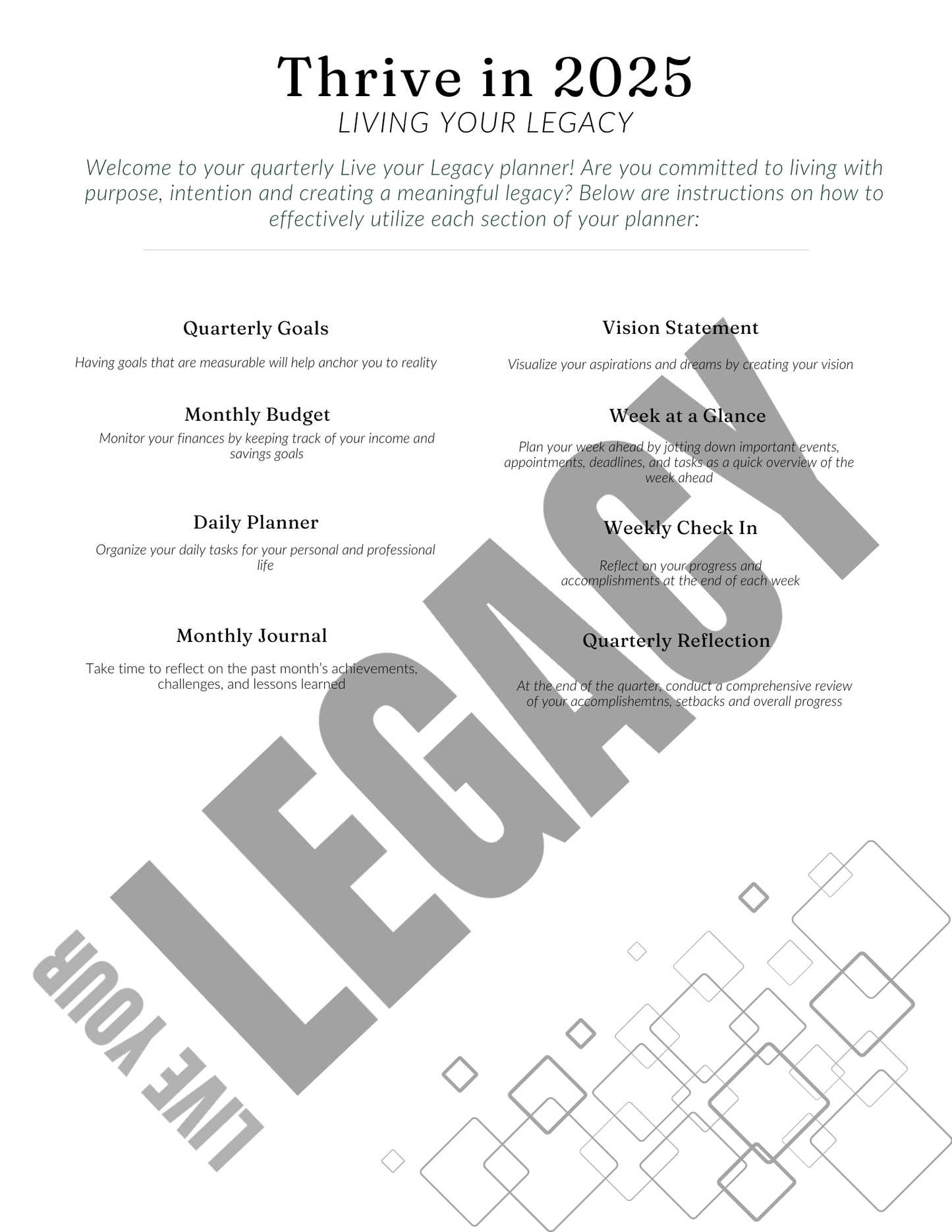 Live Your Legacy Quarterly Planner THRIVE Edition