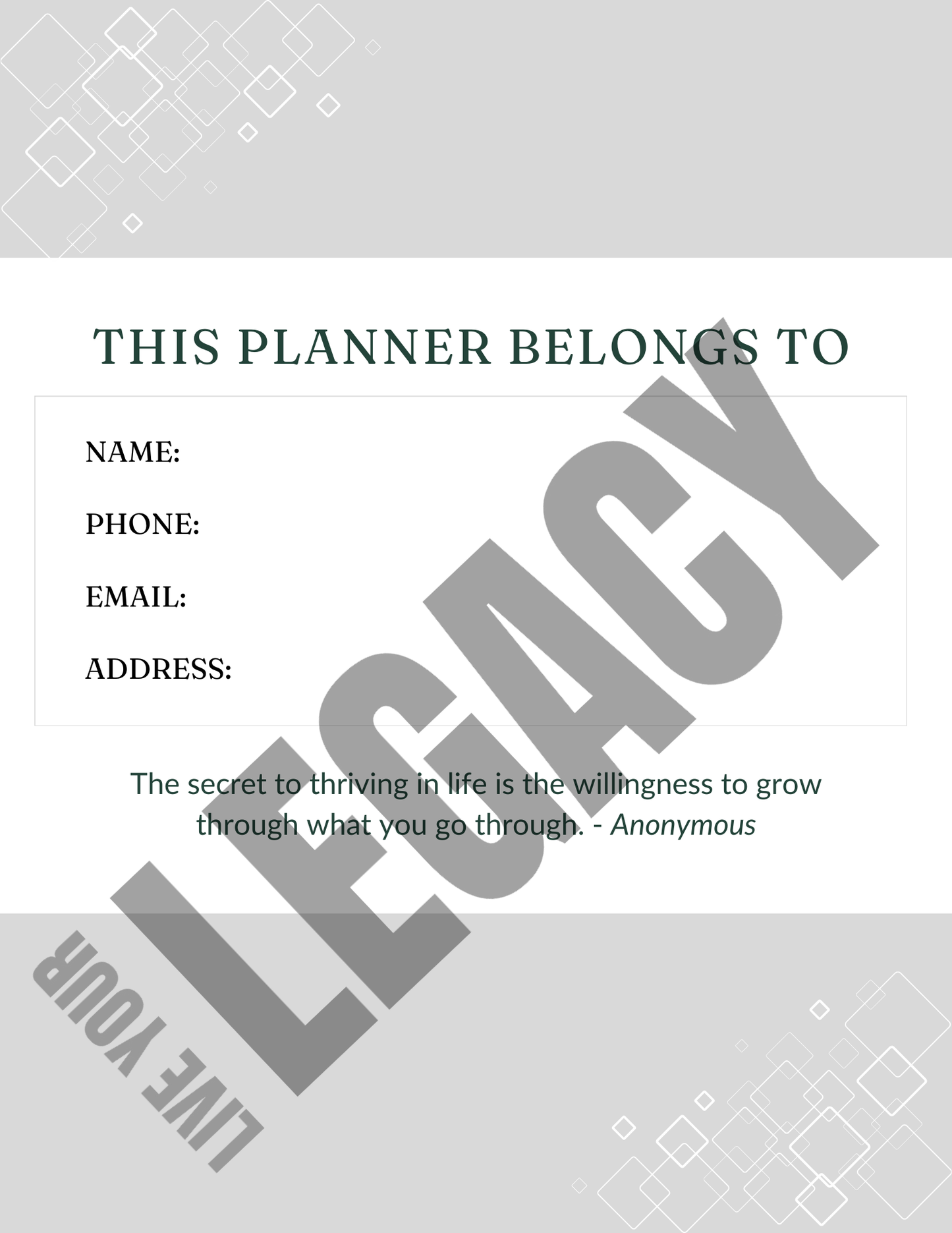 Live Your Legacy Quarterly Planner THRIVE Edition